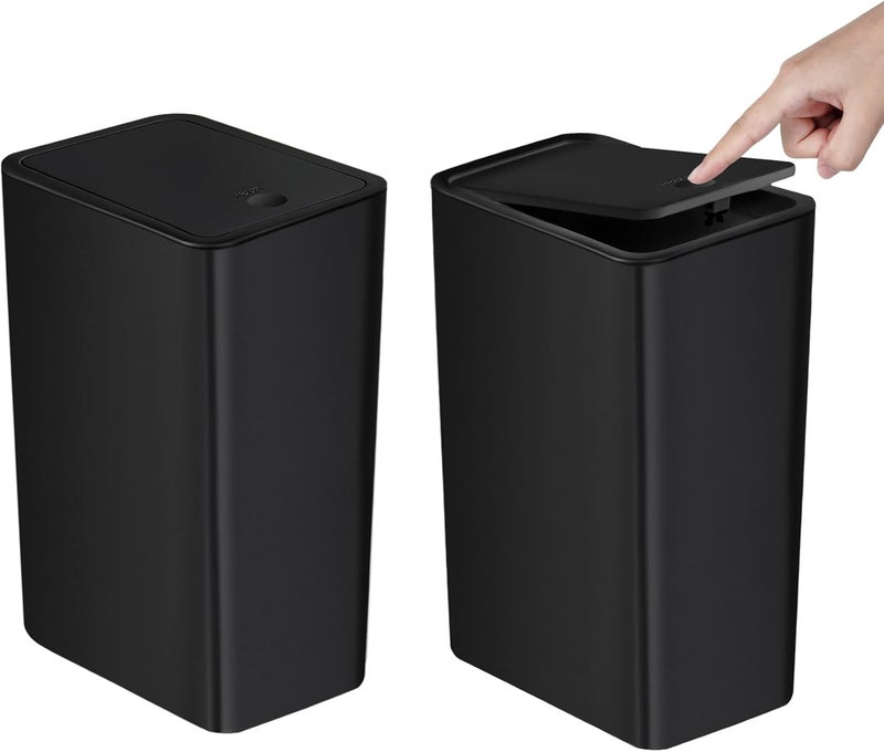 TIPGO Bathroom Trash Can with Lid, 10 Liter/ 2.6 Gallon Slim Garbage Can, Small Trash Bin Waste Basket with Pop-Up Lid for Kitchen, Bedroom, Living Room, Office (2 Pack, Black) - Image 1